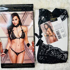 Baci Lingerie Lace Love Slave Set Black Lace Lingerie Set With Bra Panty Collar